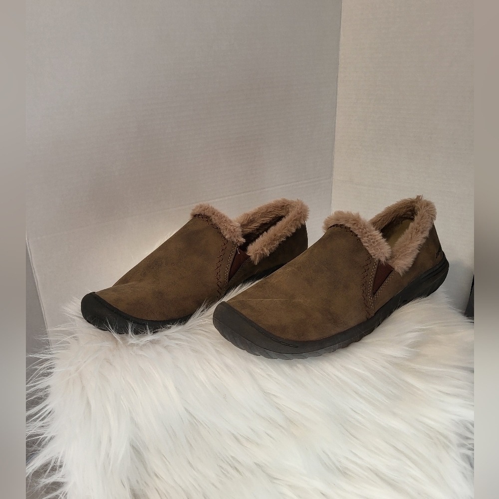 J Sport Cozy Brown Faux Fur Lined Slip-On Shoes, Size 11
